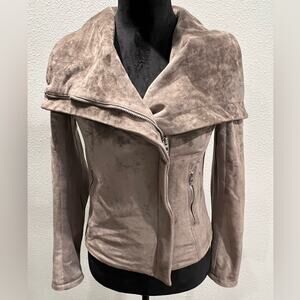 BLANKNYC Taupe Size XS Faux Suede Moto Jacket Draped Zip Biker Style 21 UA5011